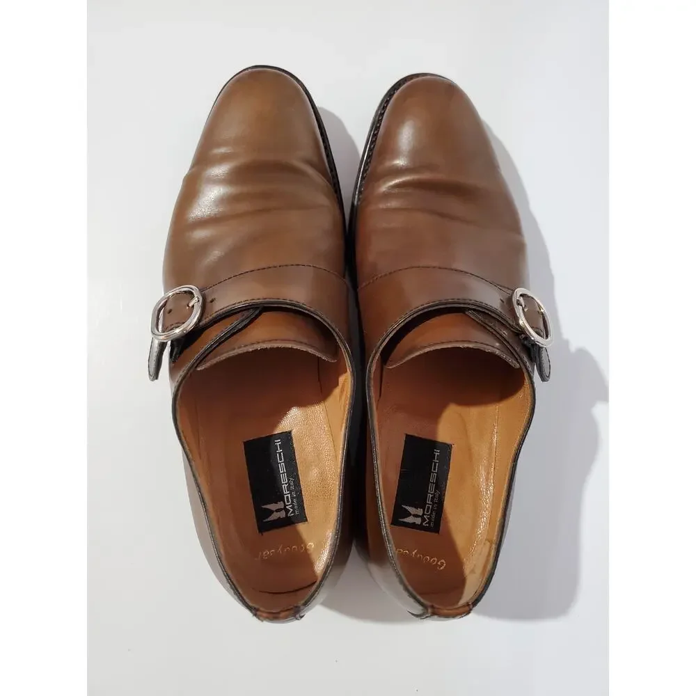 Moreschi Monk Strap Buckle Brown Leather Oxford Loafer Dress Shoes Mens Size 8